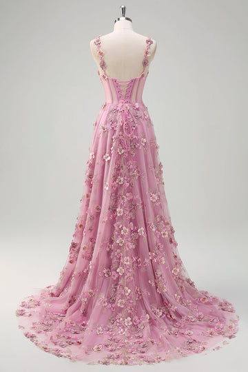 Taro Purple A-Line Off The Shoulder Appliqued Long Prom Dress with Slit